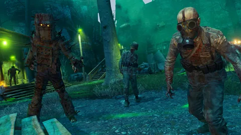 Undead soldiers advance through green-lit ruins.