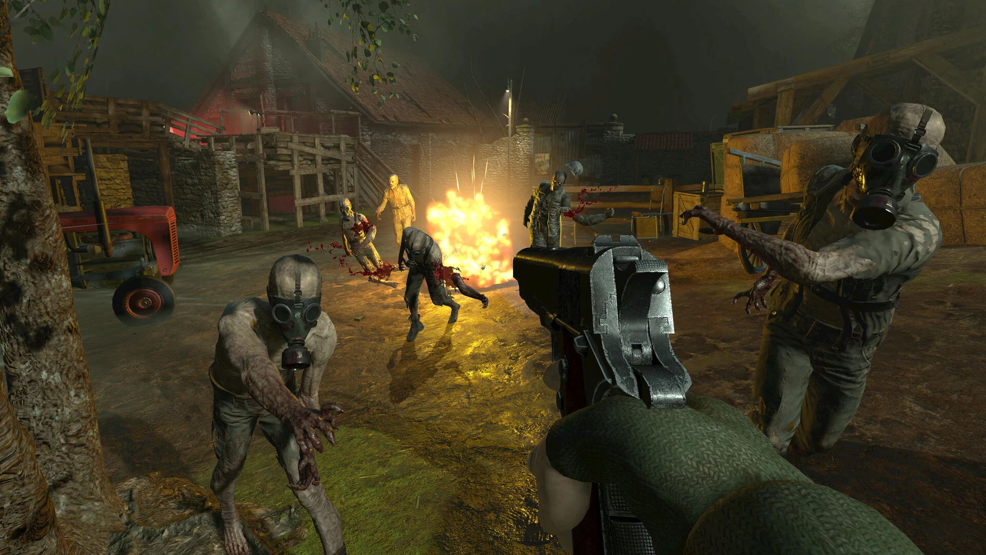 Zombie Army VR: A horde advances through a fire-lit street.