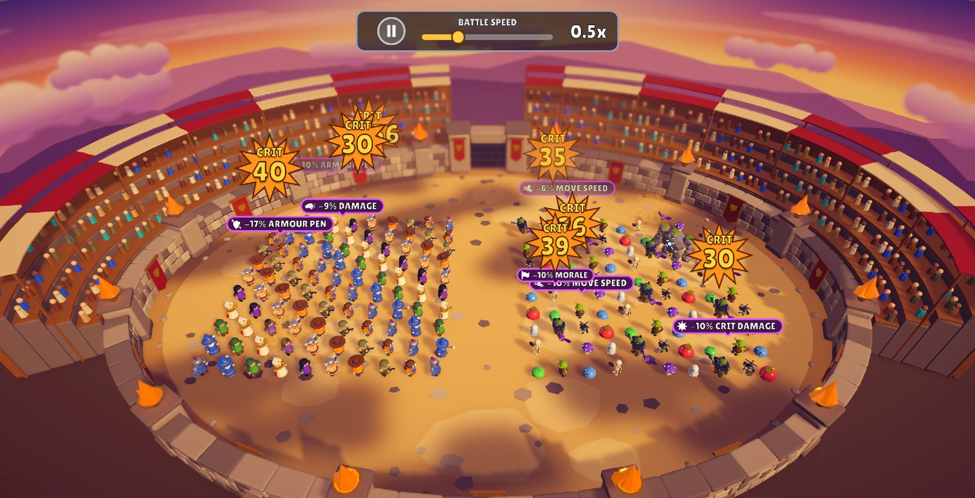 StatConductor battle sample with multiple characters, critical hits and active modifiers