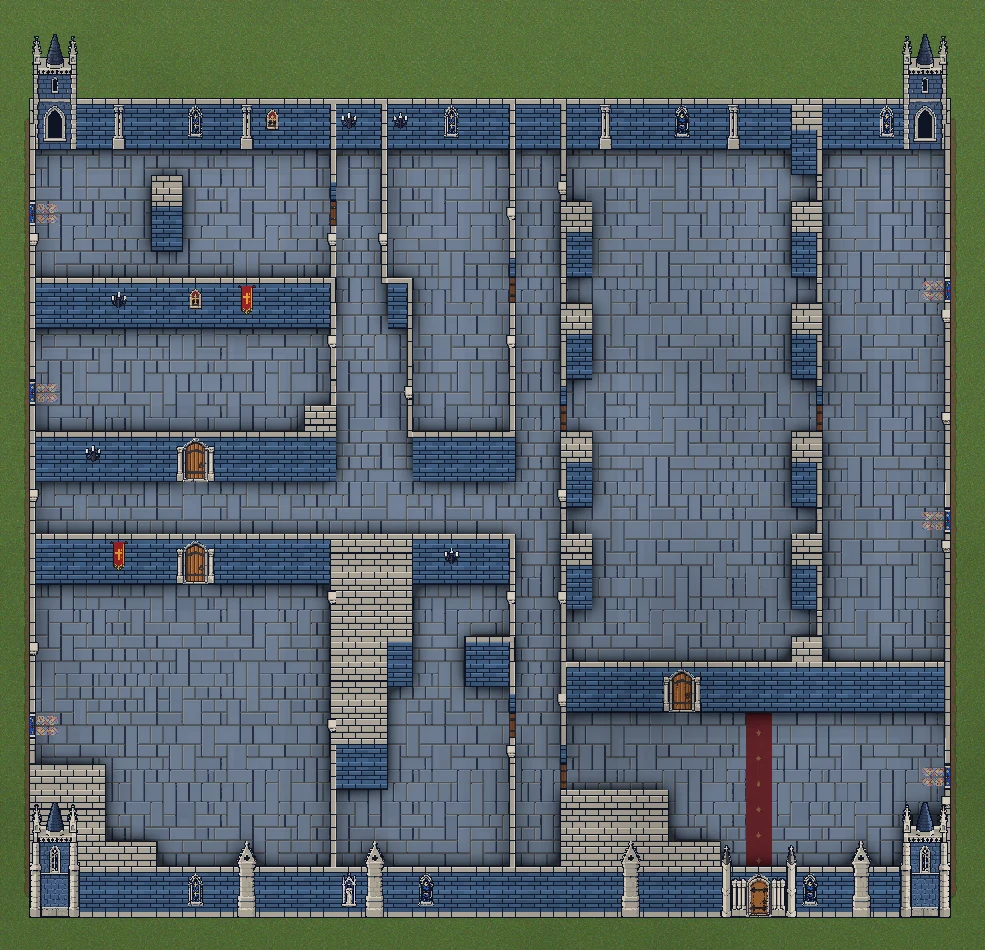 Cathedral-themed generated interior with blue stone walls