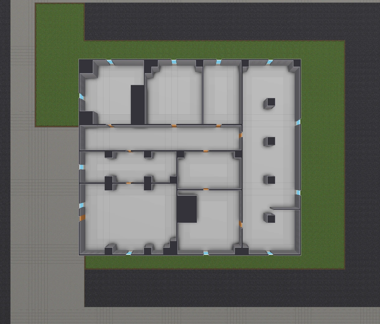 Generated building with baked interior ambient occlusion and adjustable exterior shadows