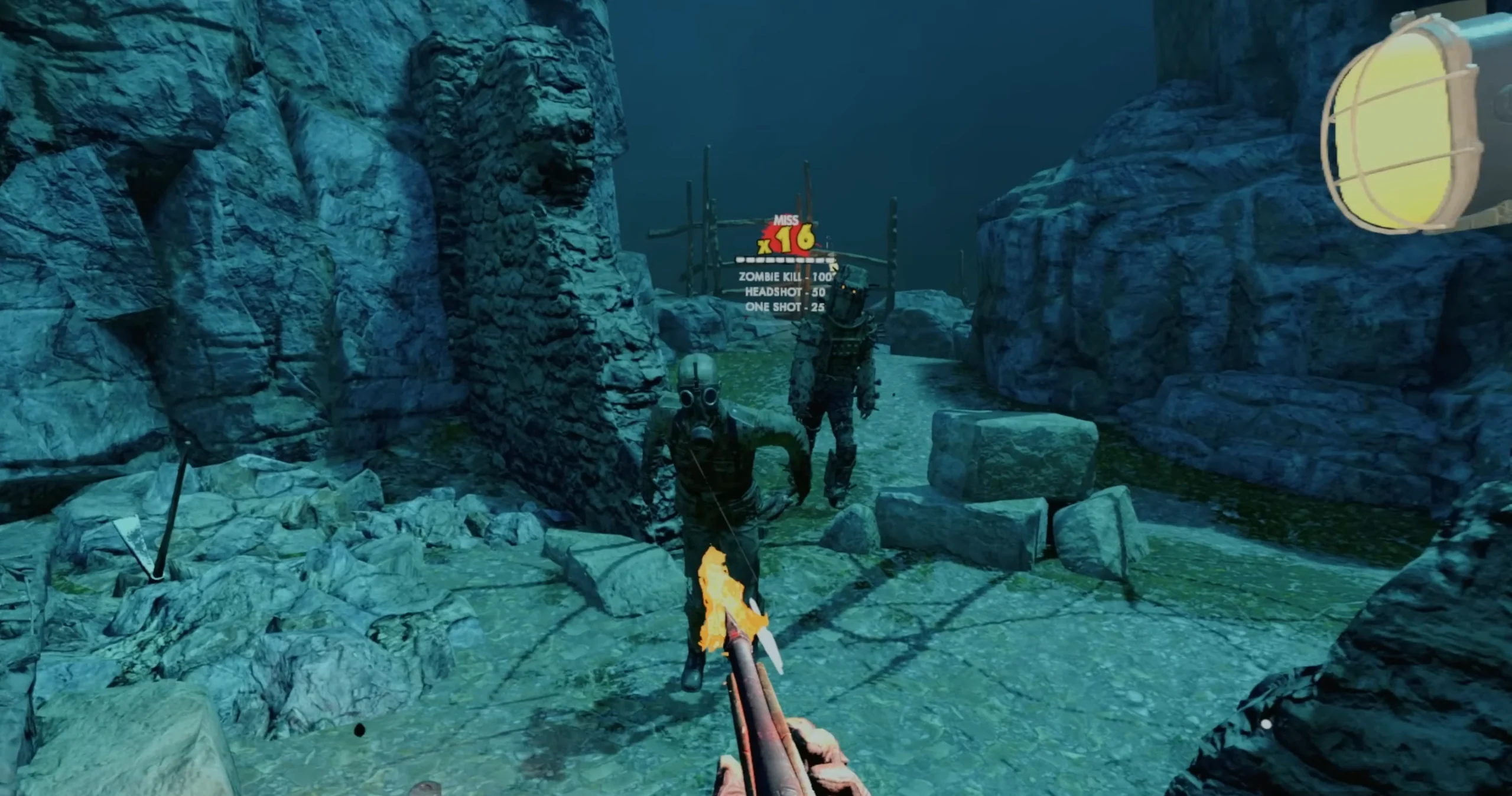 Zombie Army VR score service showing kill, headshot and one-shot scoring modifiers